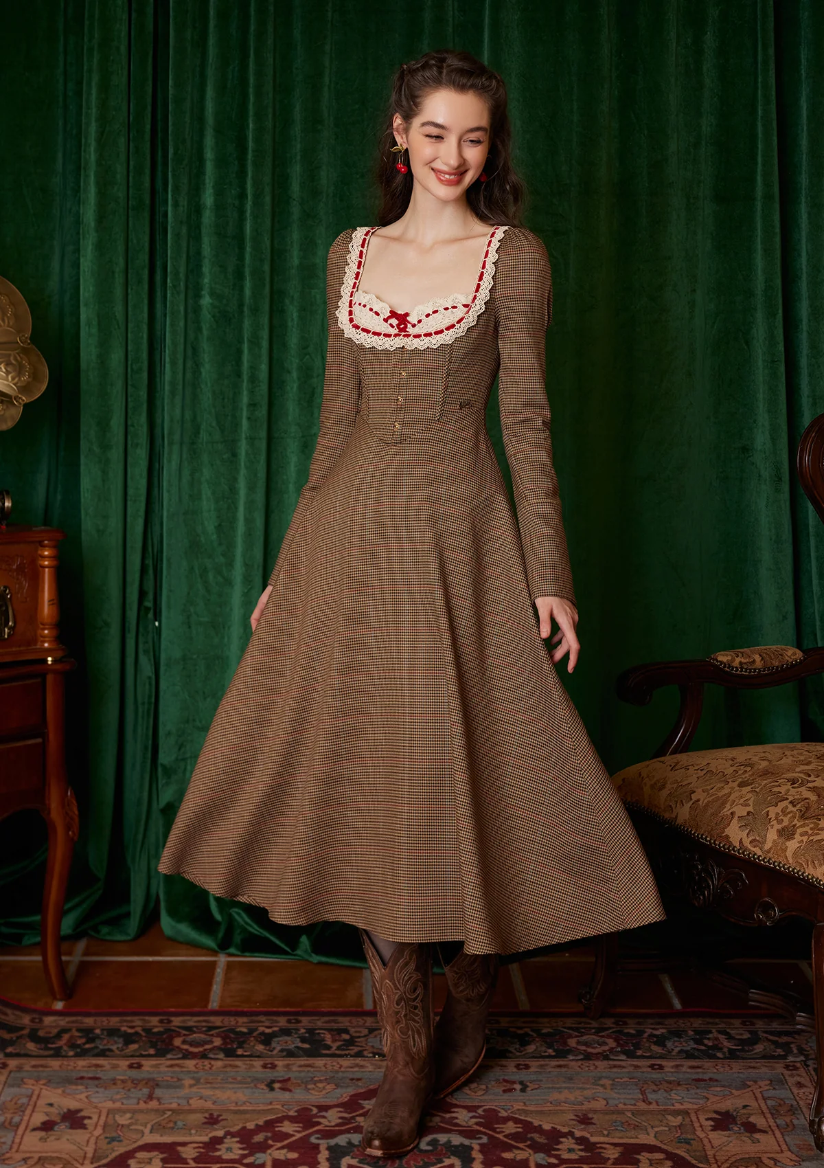 Duke's Manor Houndstooth Corset Dress - Thrancidy