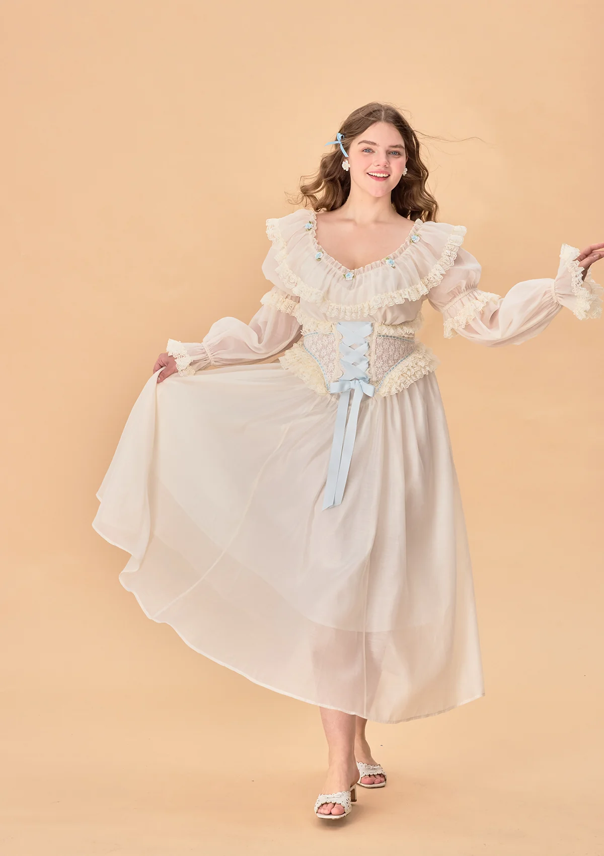 Curve & Plus Blue Hydrangea Corset Dress - Thrancidy