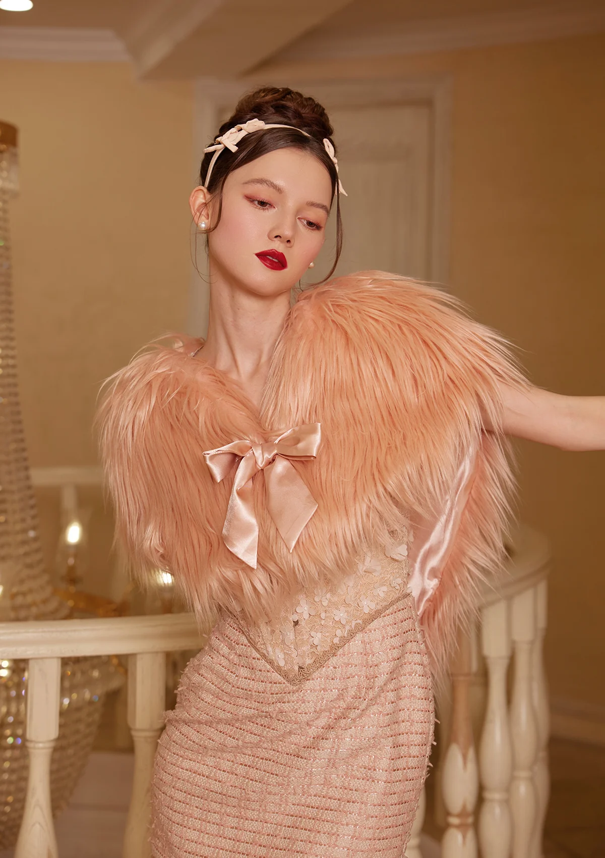 Peach Heart Cupid Faux Fur Coat - Thrancidy
