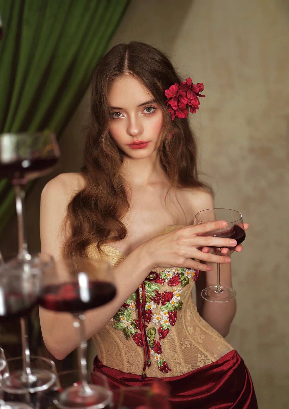 Strawberry Pinot Noir Corset Dress - Thrancidy