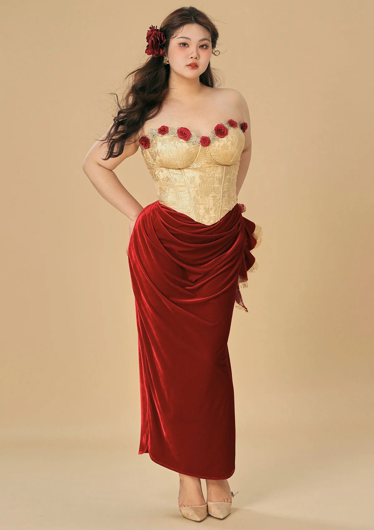 Curve & Plus Wild Rosa in Spain Corset Dress - Thrancidy