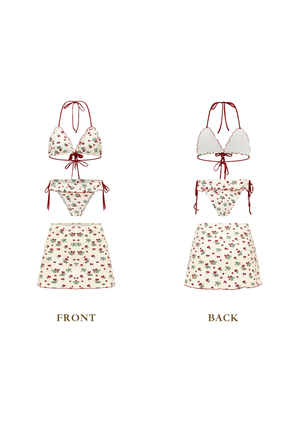 Vibrant Strawberry Three-piece Bikini Set - Thrancidy