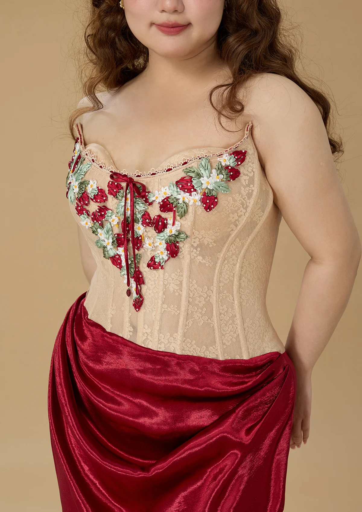 Curve & Plus Strawberry Pinot Noir Corset Dress - Thrancidy