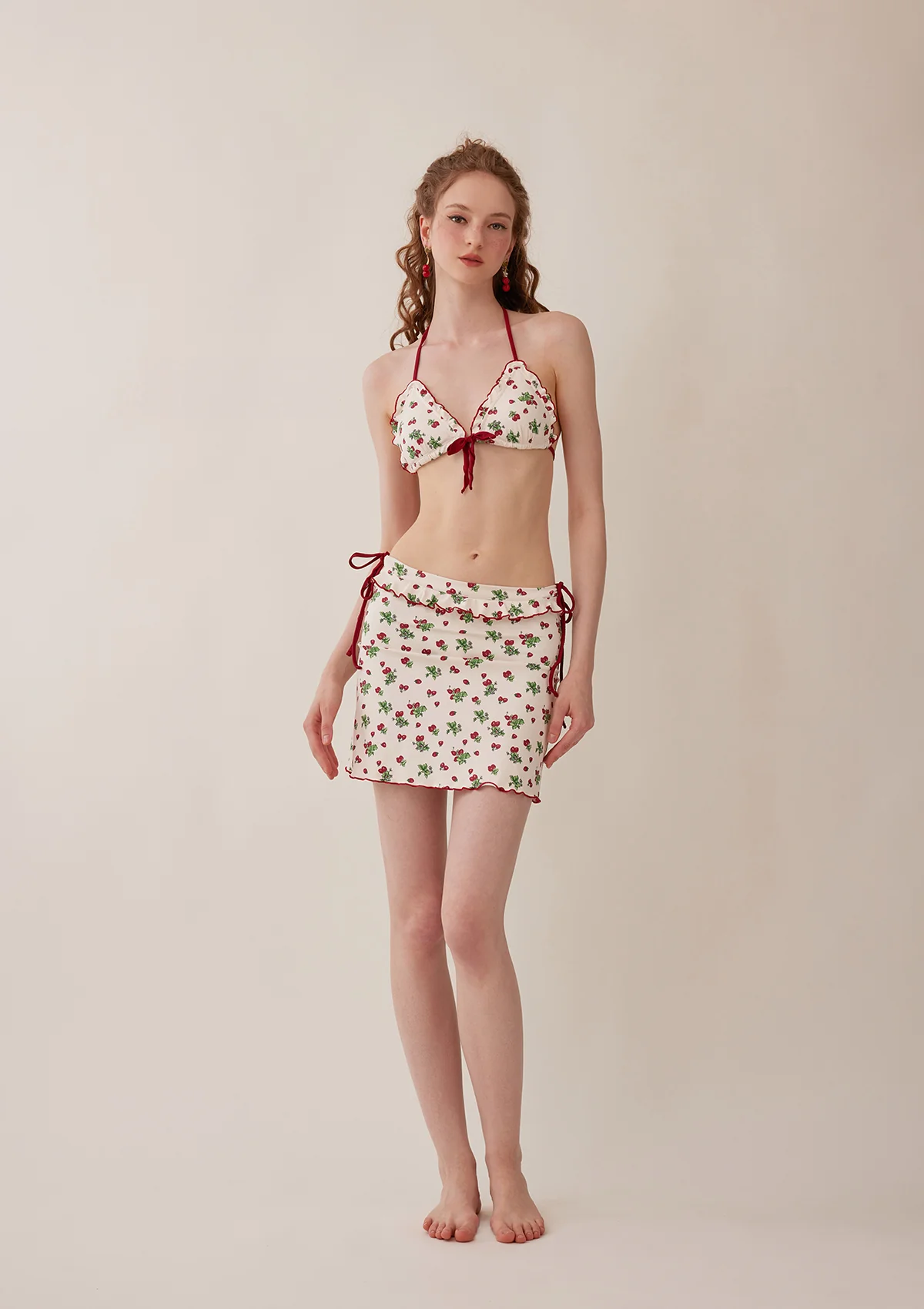 Vibrant Strawberry Three-piece Bikini Set - Thrancidy