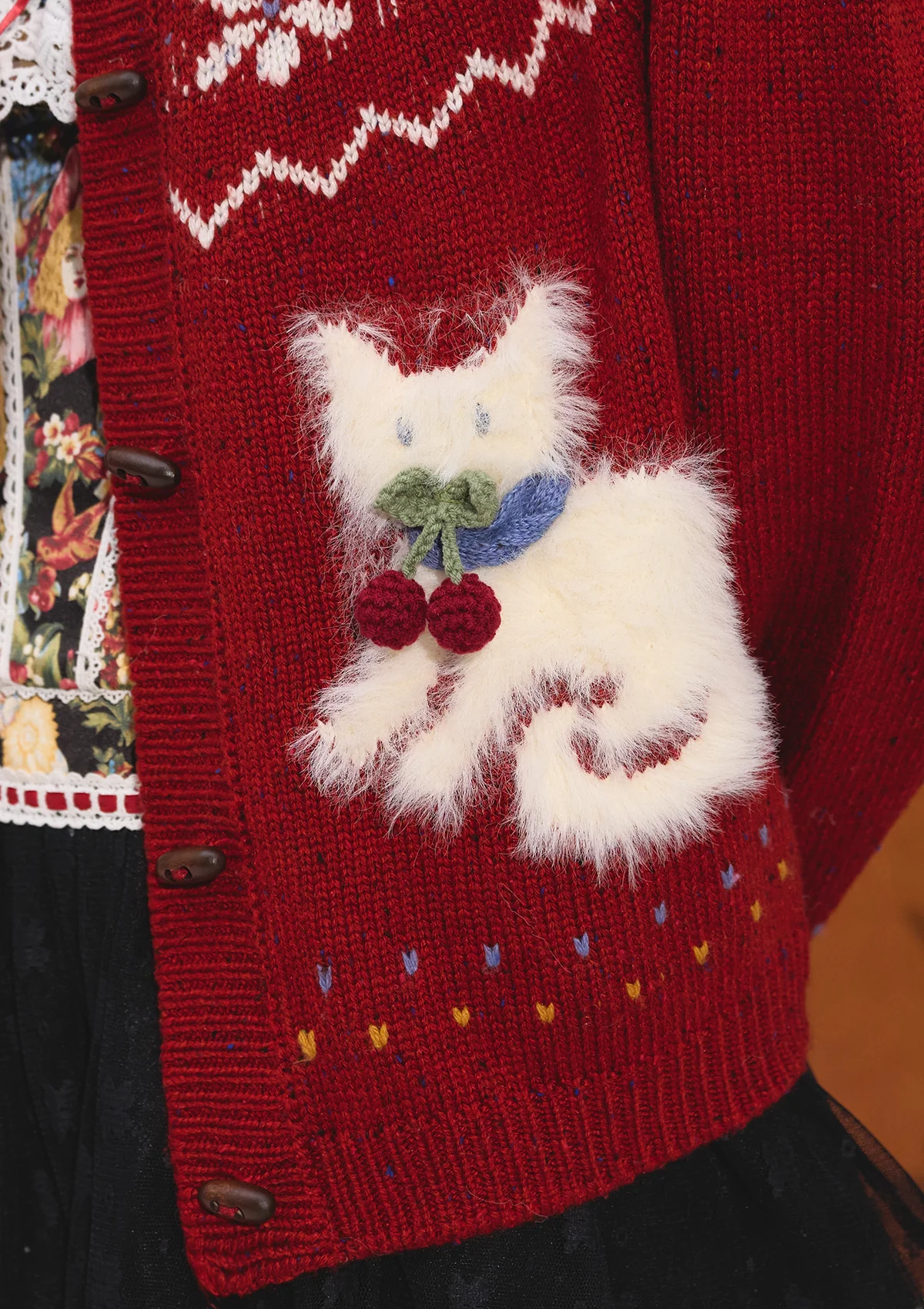 Berry Cream Kitty Knit Cardigan - Thrancidy