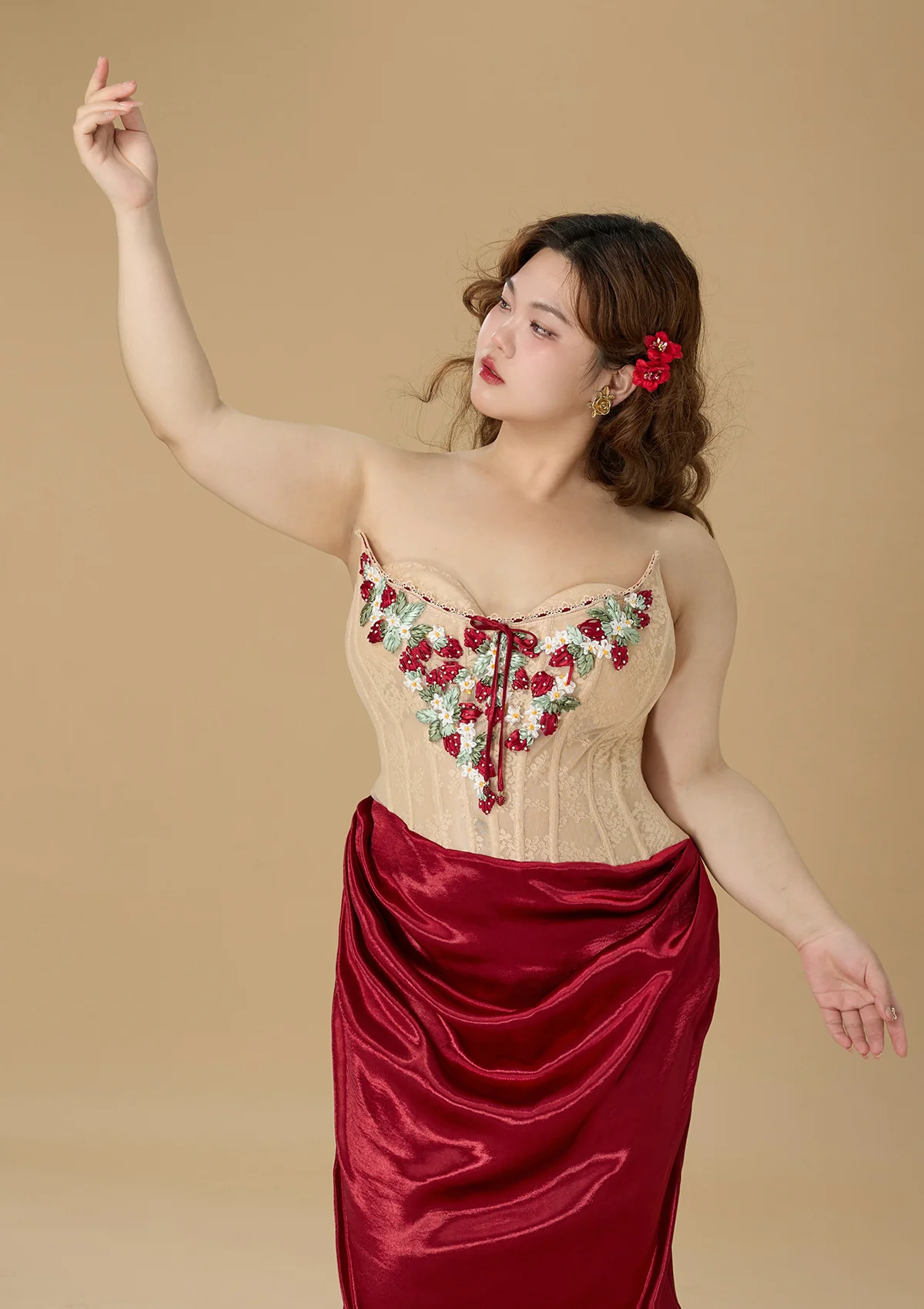 Curve & Plus Strawberry Pinot Noir Corset Dress - Thrancidy