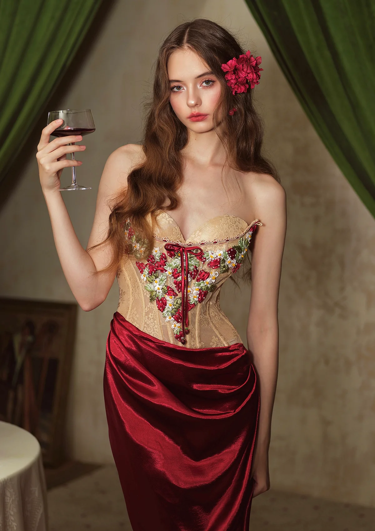 Strawberry Pinot Noir Corset Dress - Thrancidy