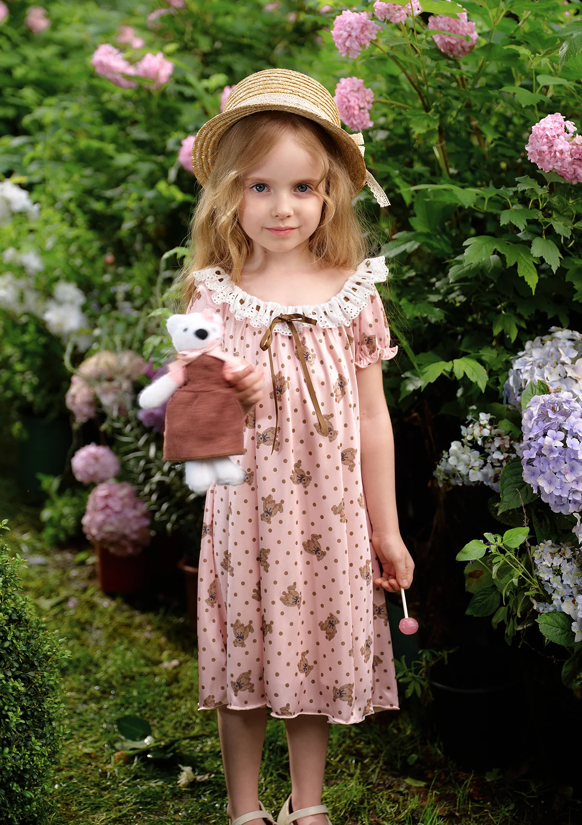 Toddler Girl Muffin Bear in Vacation Dress - Thrancidy