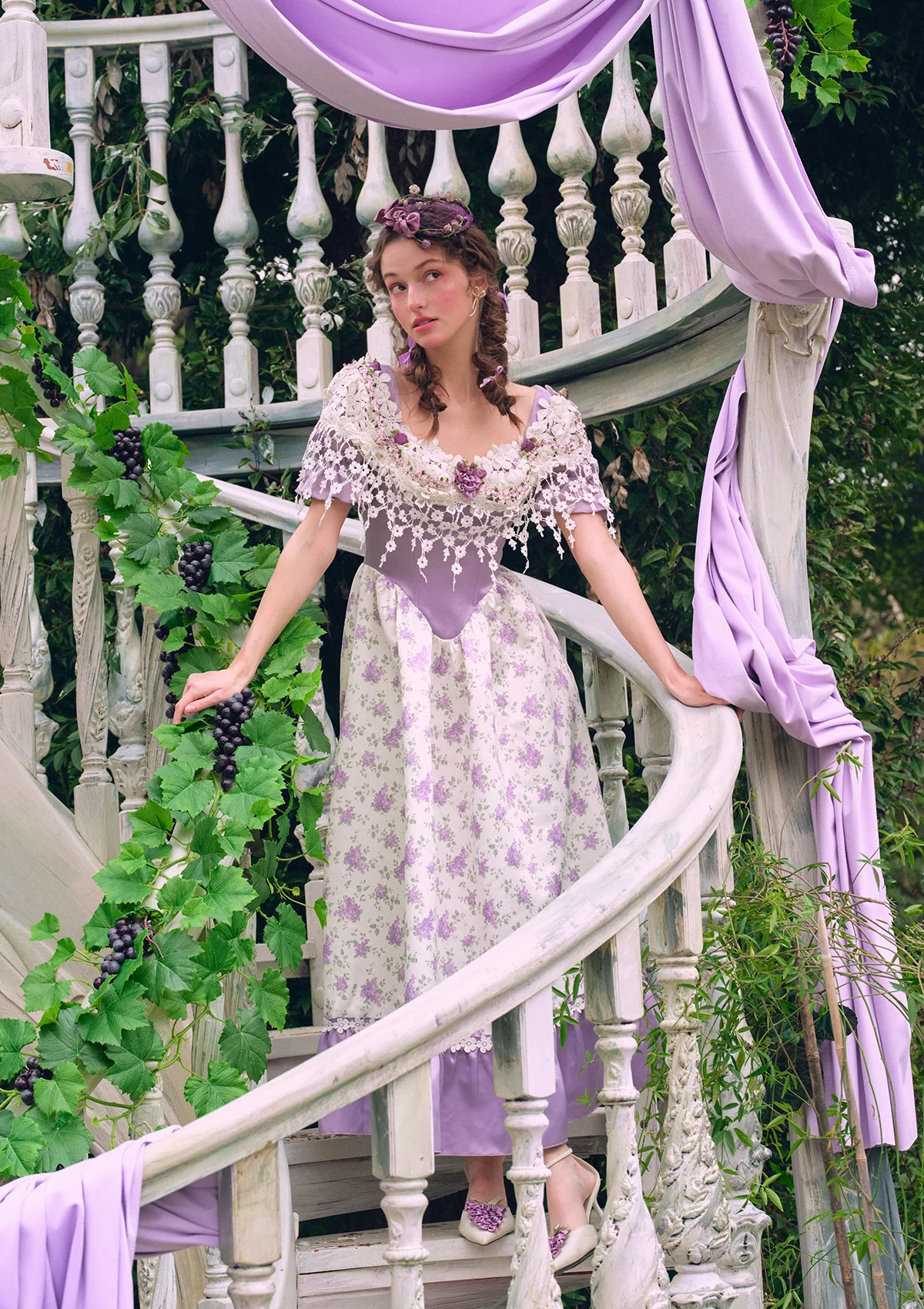 Purple Jacquard Vine Corset Dress - Thrancidy