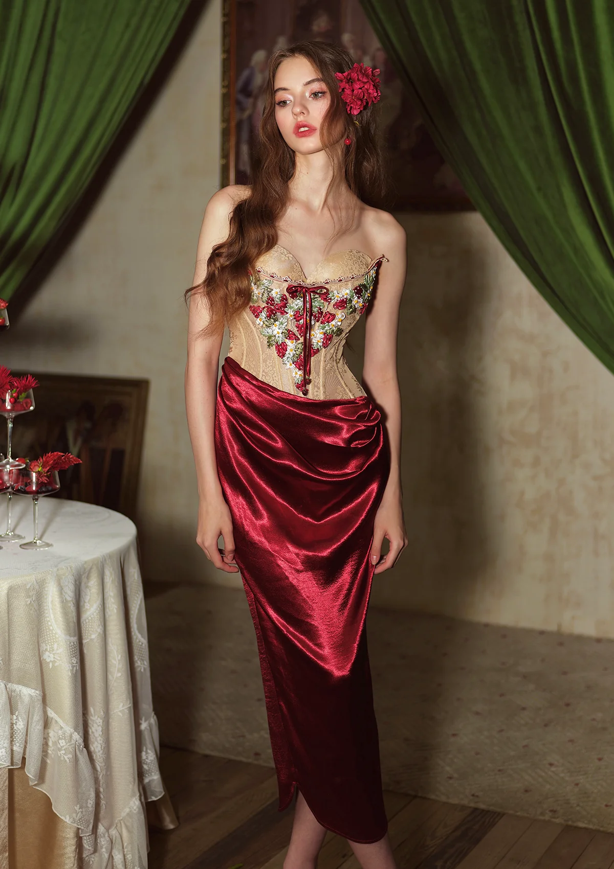 Strawberry Pinot Noir Corset Dress - Thrancidy