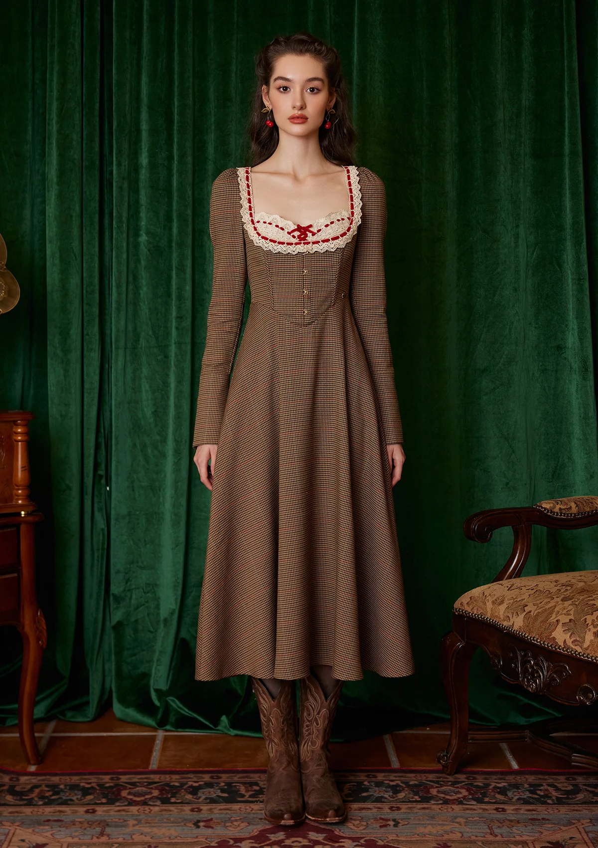 Duke's Manor Houndstooth Corset Dress - Thrancidy