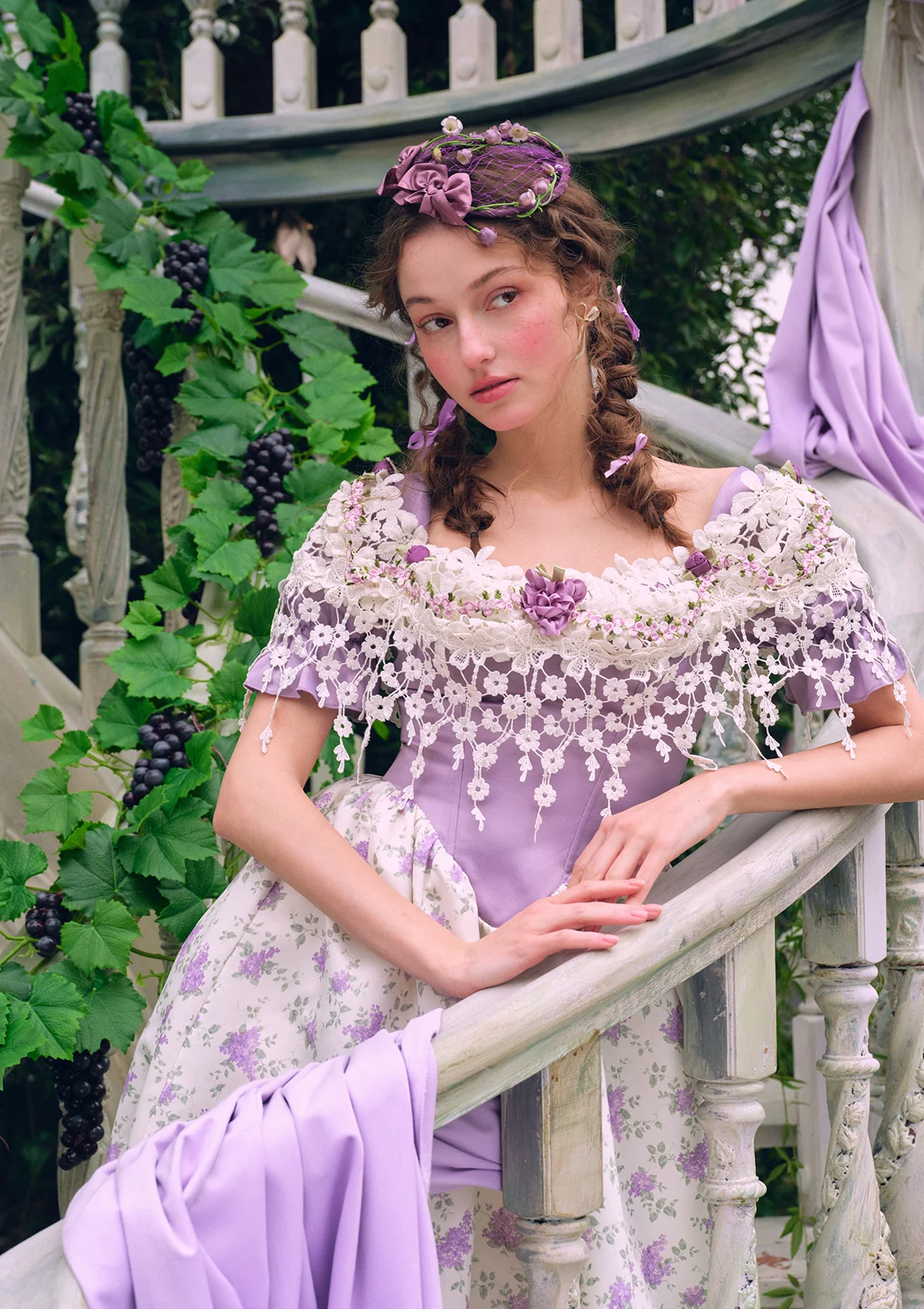 Purple Jacquard Vine Corset Dress - Thrancidy