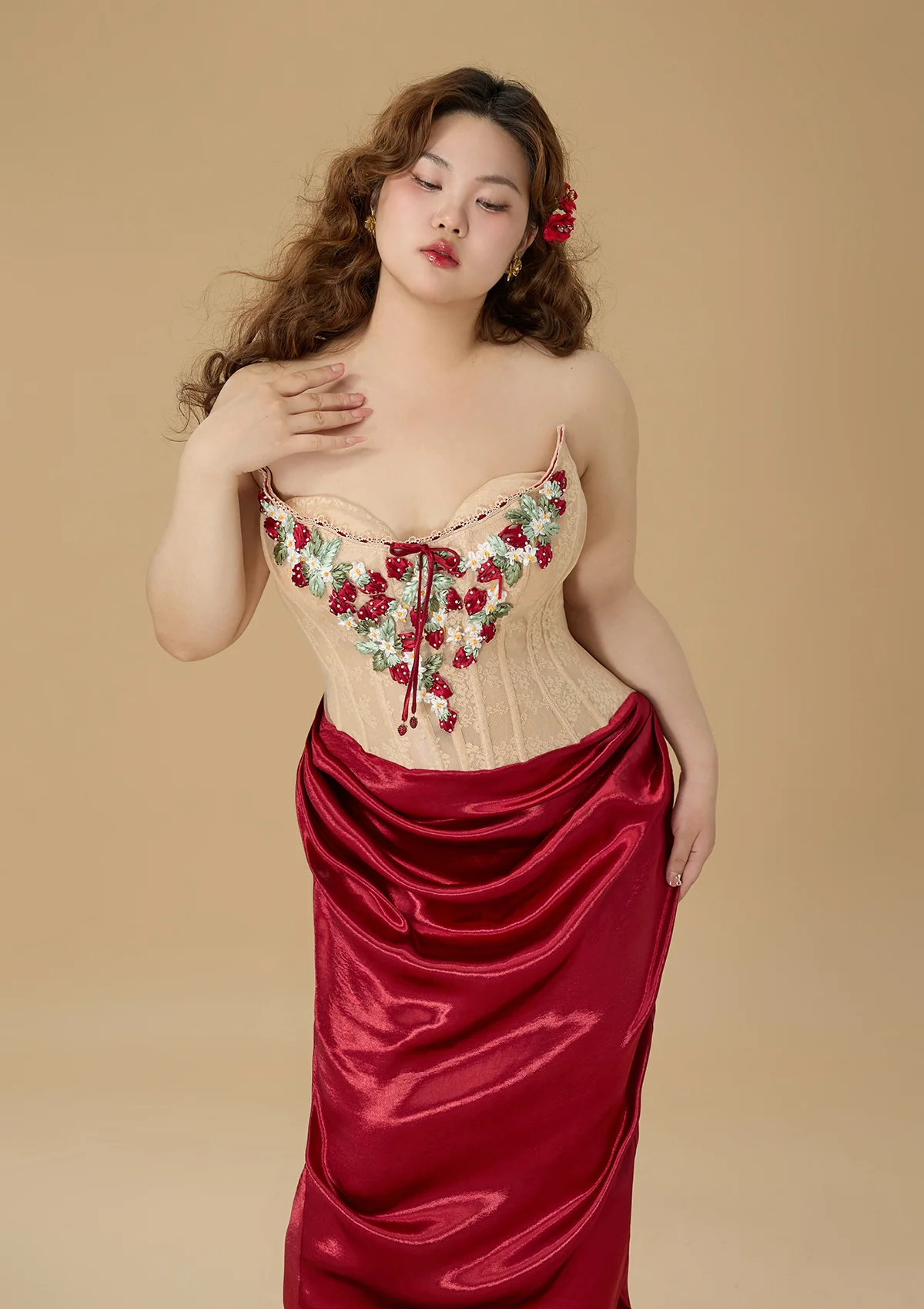 Curve & Plus Strawberry Pinot Noir Corset Dress - Thrancidy