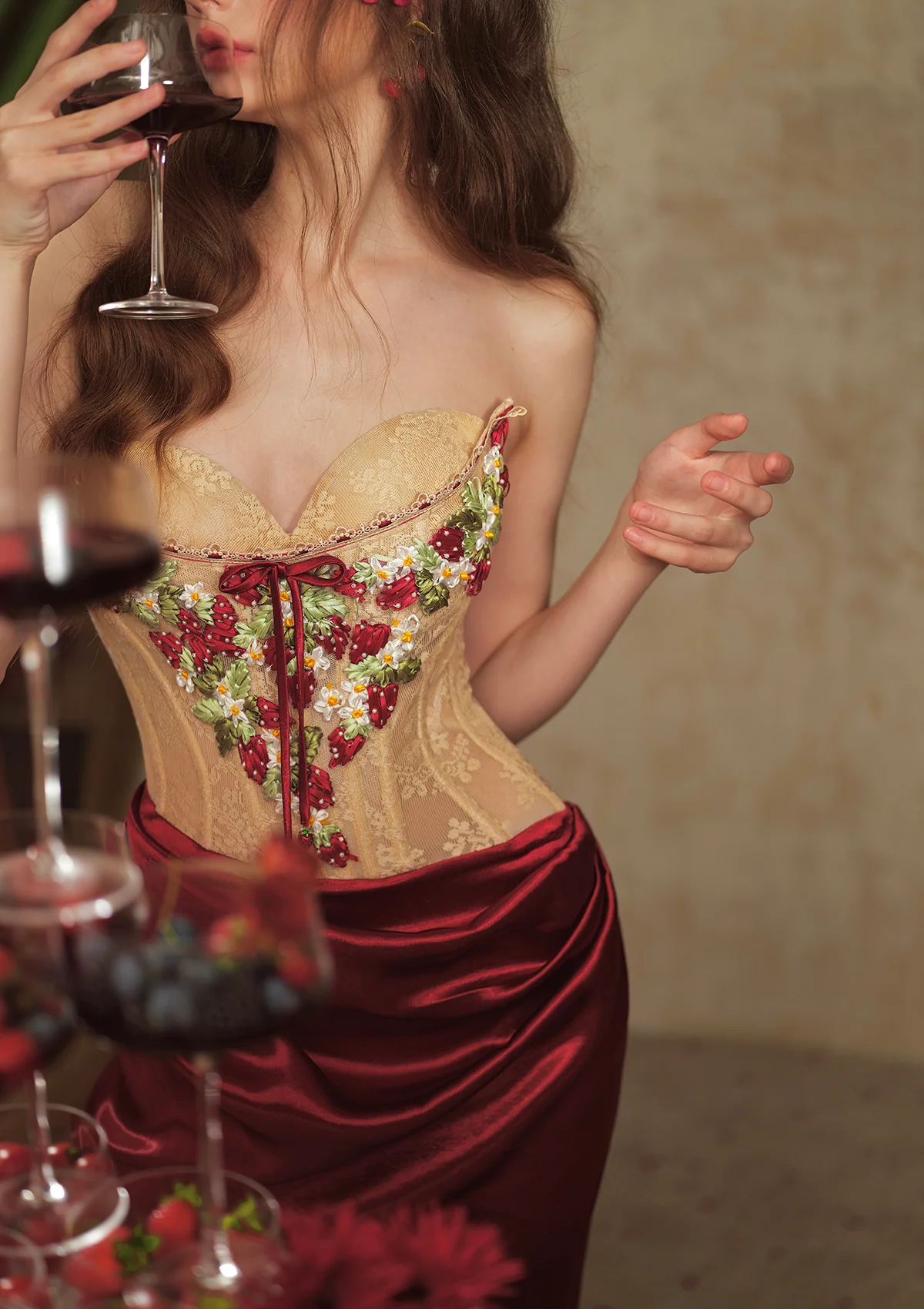 Strawberry Pinot Noir Corset Dress - Thrancidy