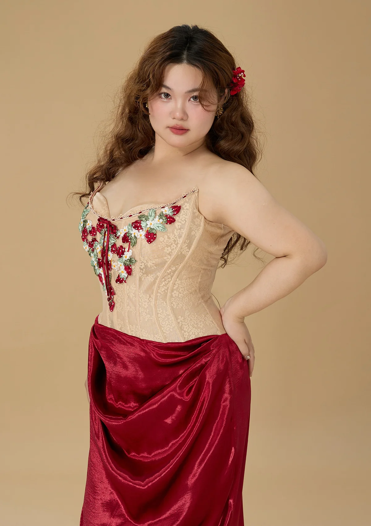 Curve & Plus Strawberry Pinot Noir Corset Dress - Thrancidy
