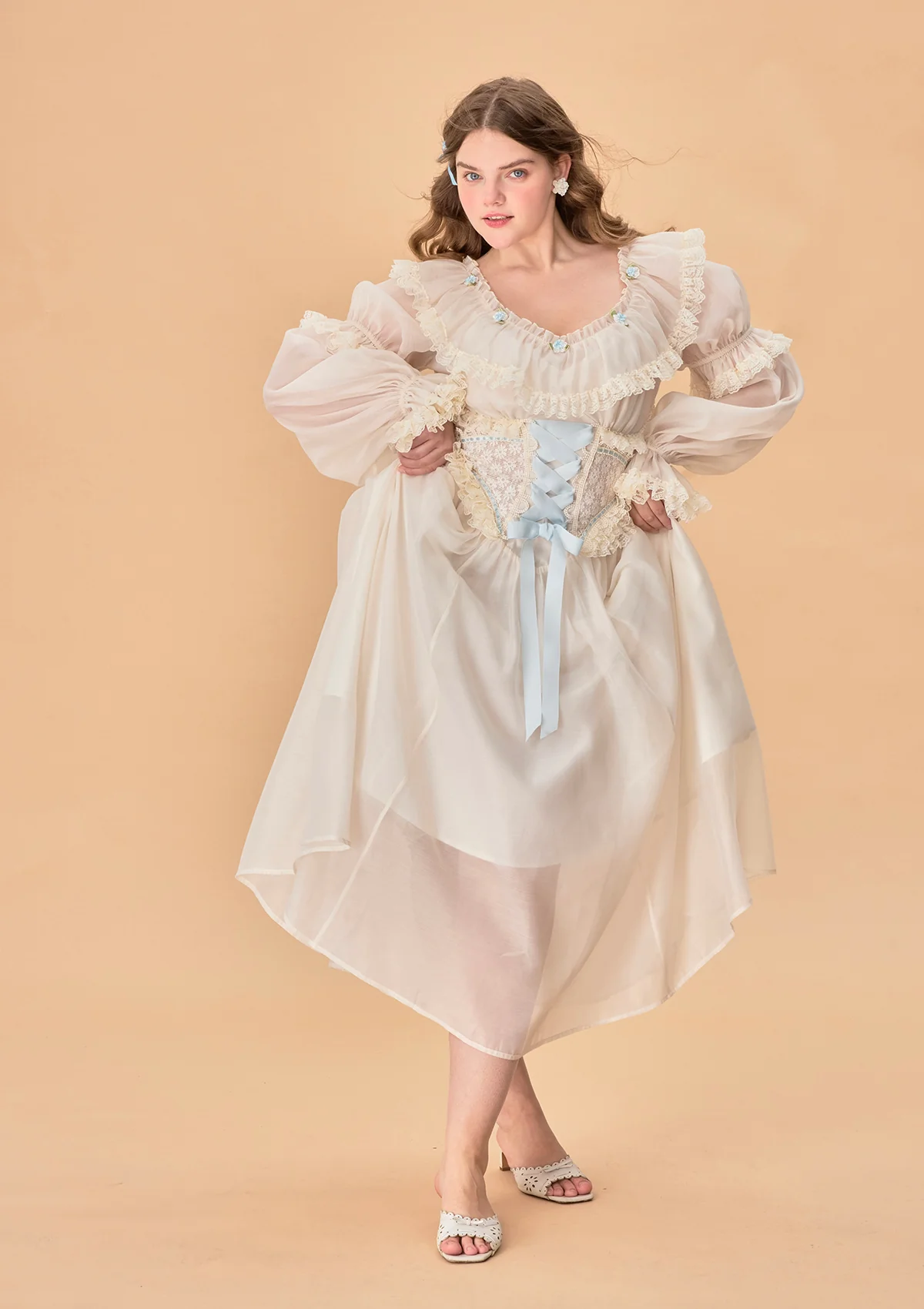 Curve & Plus Blue Hydrangea Corset Dress - Thrancidy