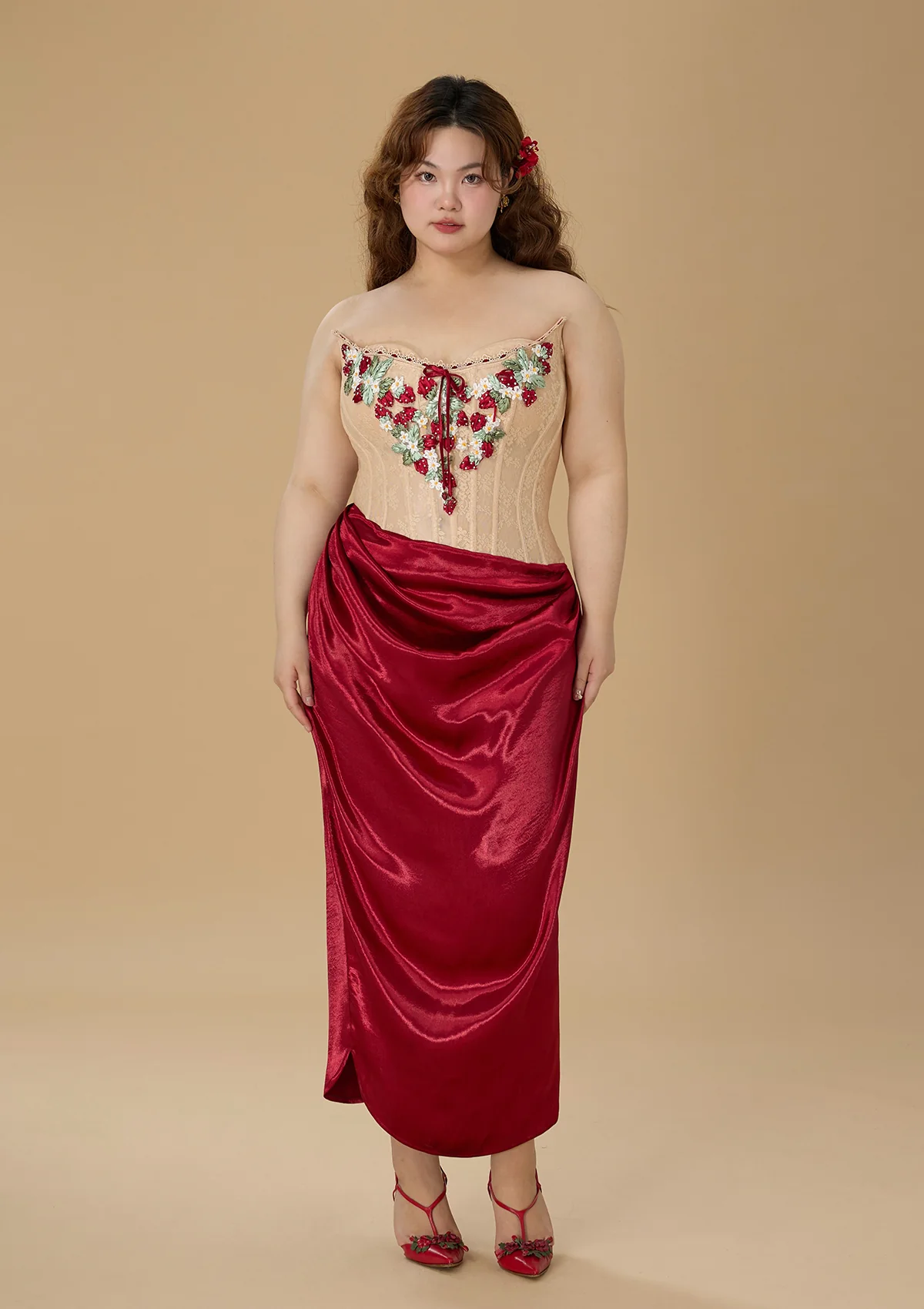 Curve & Plus Strawberry Pinot Noir Corset Dress - Thrancidy