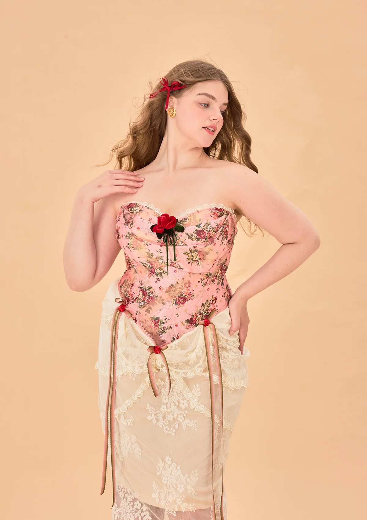 Curve & Plus Rose Sous La Lune Corset Dress - Thrancidy