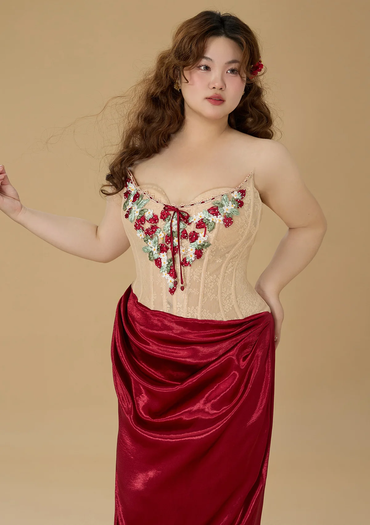 Curve & Plus Strawberry Pinot Noir Corset Dress - Thrancidy